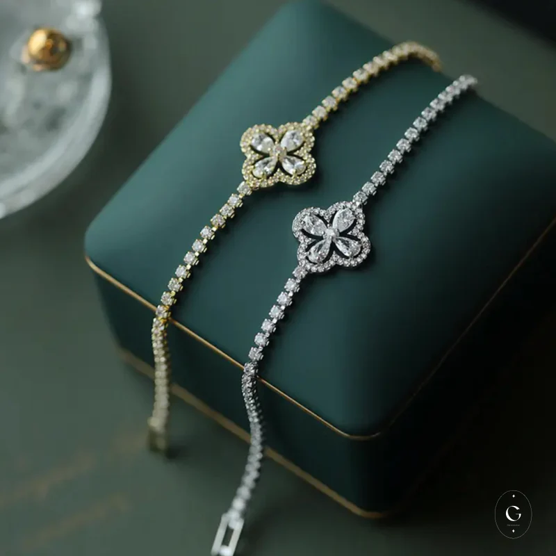 Delicate Starlight Four Leaf Clover Bracelet: Minimalist Charm with Powerful Meaning. - Second Image
